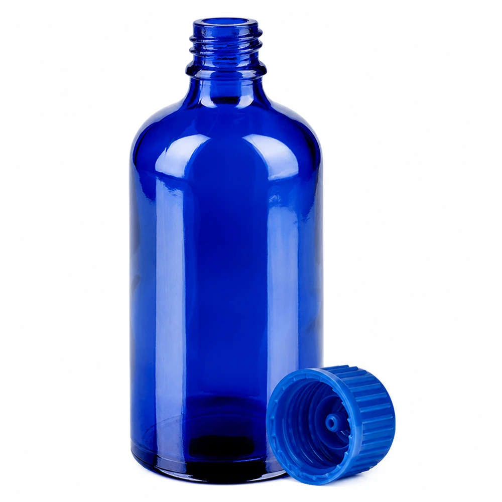 100ml tippapullo sininen 11mm kierteellä eteerisille öljyille ja esansseille.