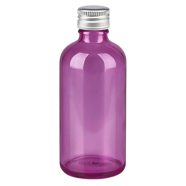 100ml pullo. 11mm ruuvikorkki alumiini-hopea vakio PurpleLine. UT18/100