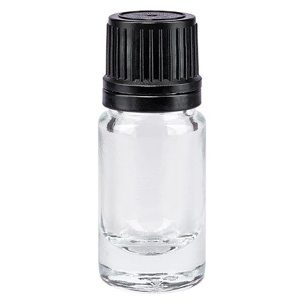 Apteekkipullo kirkas 5ml ruuvikorkki musta kaatorengas väärentämisen estävä korkki
