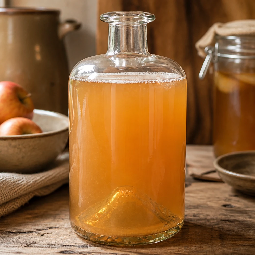 500ml Apothekenflasche "Classic" ohne Verschluss UNiTWIST® 500ml apteekkipullo Sofia täynnä Kombucha käynyt juoma keittiö maalaismainen puinen pöytä lasipullo UNiTWIST