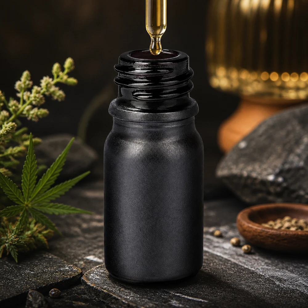 5ml violetti lasinen apteekkipullo BlackLine UT18/5 UNiTWIST, jossa on käytännöllinen tiputuskorkki.