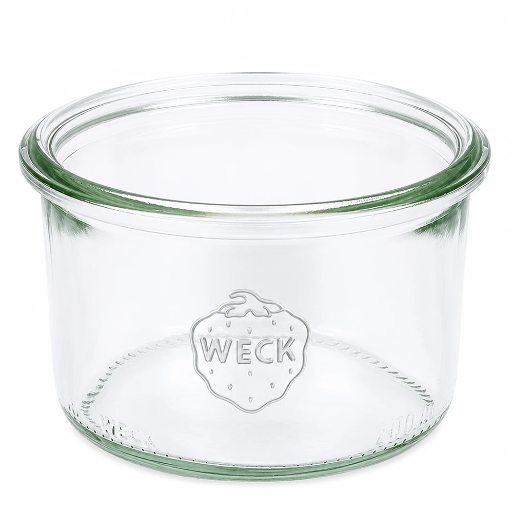 200 ml:n WECK RR80 -lasipurkki WECK 200ml RR80 muurinpohjapurkki säilöntään ja säilykkeisiin WECK-logolla varustettuna