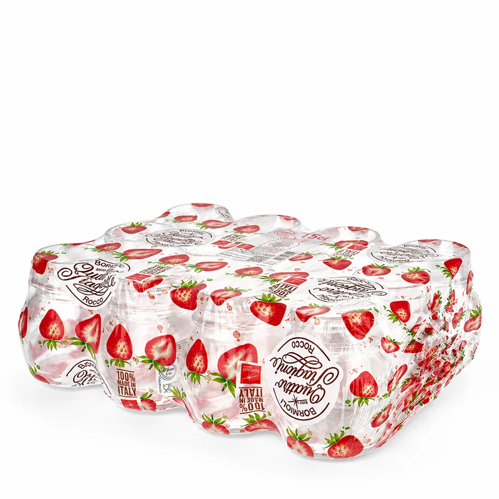 150ml pyöreä purkki "Quattro Stagioni" kannella. Quattro Stagioni pyöreät 150 ml:n purkit mansikkakansilla 4 kpl:n sarjassa säilöntään ja säilykkeisiin.
