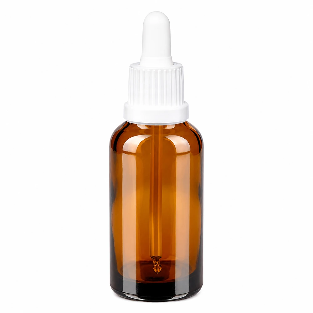 30ml pipettipullo valkoinen väärentämisen varalta suljettava BrownLine UT18/30 30ml pipettipullo ruskeaa lasia valkoisella tippakorkilla eteerisille öljyille.