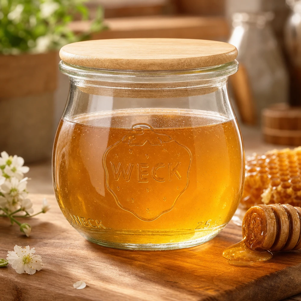 75 ml tulppaanipurkki WECK RR40 puukannella varustettuna 75 ml tulppaanipurkki WECK RR40 puukannella varustettuna