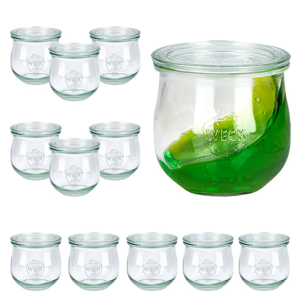12 Weck-purkin sarja 370ml tulppaanipurkki, jossa on 12 lasikantta. 12 Weck-purkin sarja 370ml tulppaanipurkki, jossa on 12 lasikantta.