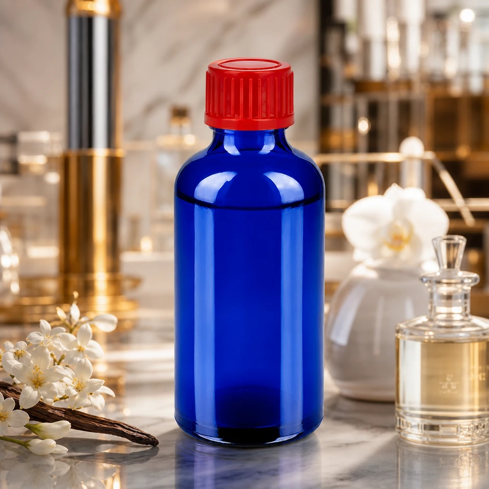 Pienikokoinen 50ml pullo BlueLine UT18/50 11mm kierrekorkilla ammattikäyttöön.