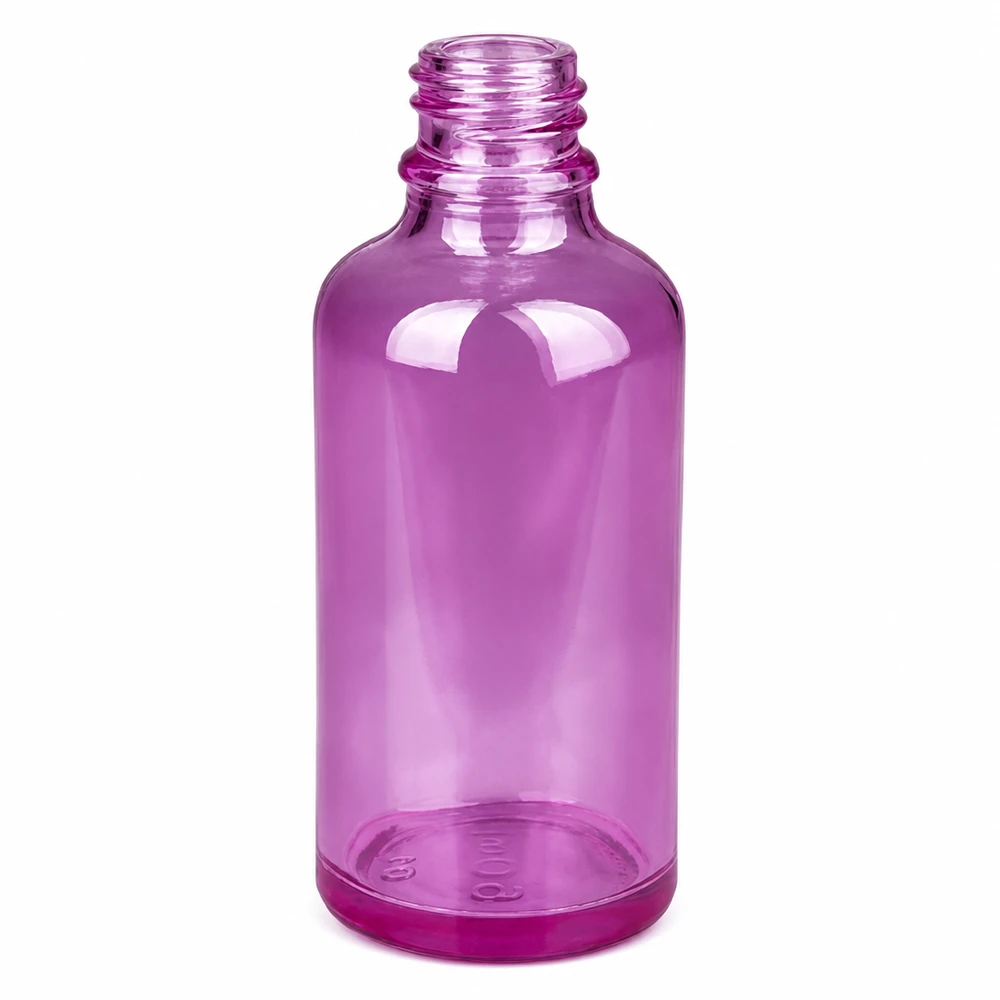 50ml pullo 11mm ruuvikorkki alumiini-hopea vakio PurpleLine.UT18/50 standardi PurpleLine.UT18/50 Violetti lasipullo 50ml, jossa 11mm kierre ja hopeinen alumiinikorkki aromaterapiaa varten.