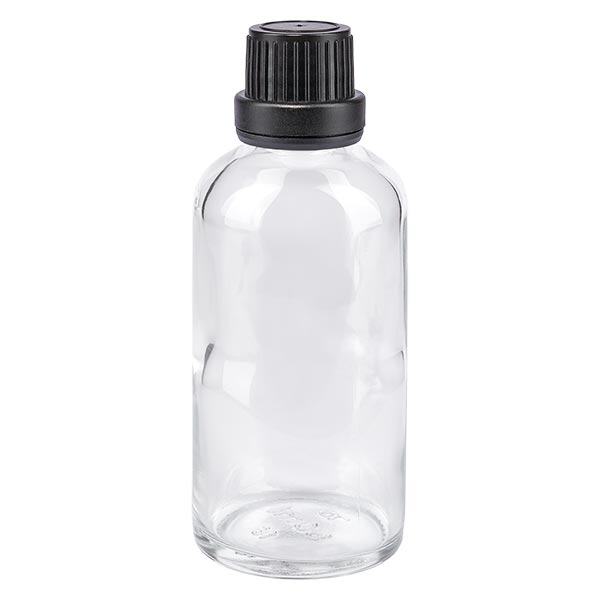 Apteekkipullo kirkas 50ml ruuvikorkki musta sinetöivä insertti peukaloitava sulkeminen Apteekkipullo kirkas 50ml ruuvikorkki musta sinetöivä insertti peukaloitava sulkeminen