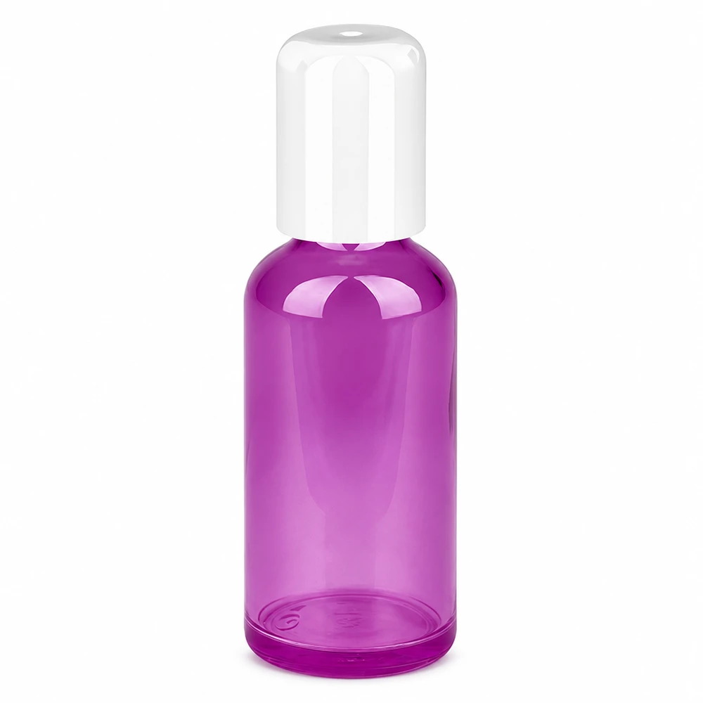 50 ml:n roll-on-pullo valkoinen Standard PurpleLine UT18/50 PurpleLine UT18/50 50ml roll-on-pullo, violetti, valkoinen korkki kosmetiikkaan ja hajuvesiin.