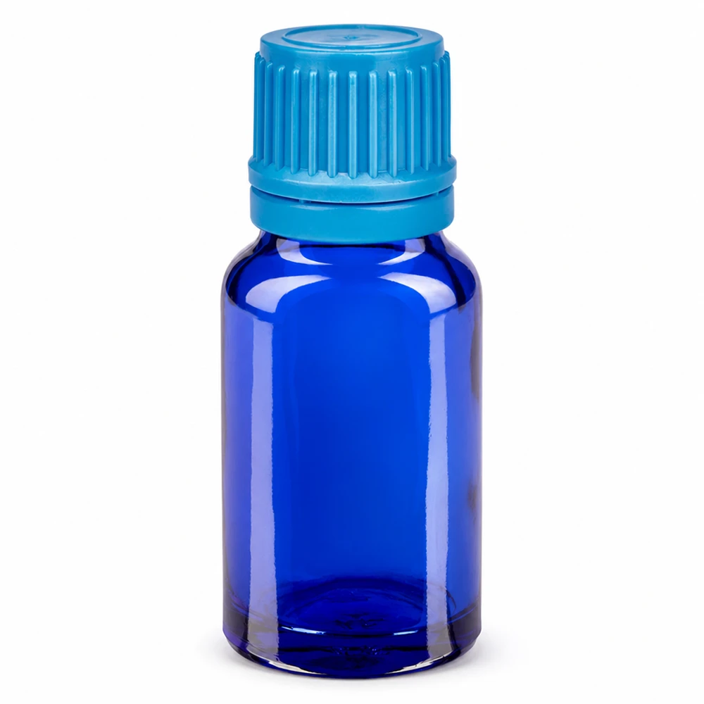 10ml pullo 11mm ruuvikorkki sininen väärentämisen estävä korkki BlueLine UT18/10 BlueLine UT18/10 Sininen 10ml lasipullo, jossa on kierrekorkki eteerisille öljyille ja kosmetiikalle.
