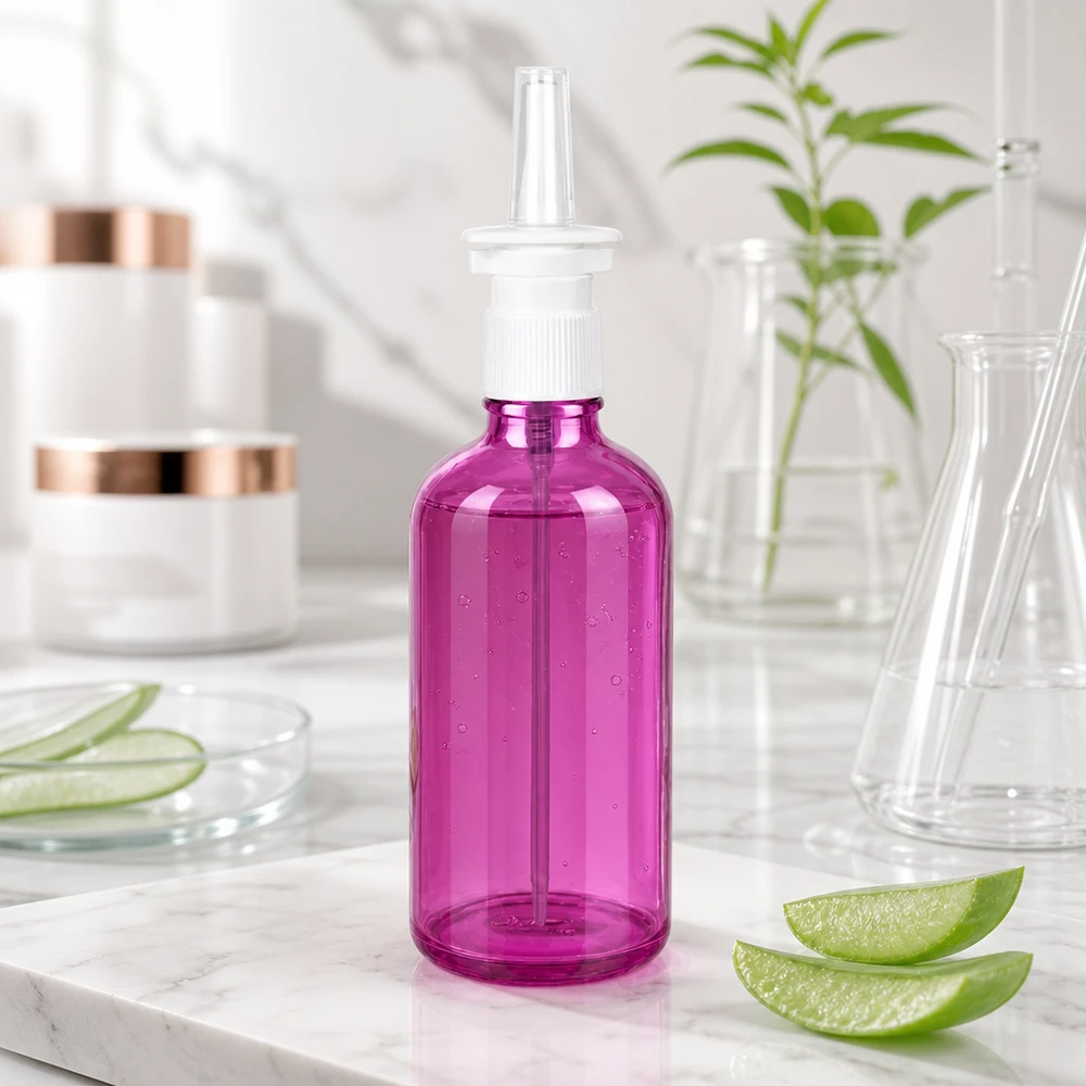 100ml nenäsumutinpullo valkoinen/läpinäkyvä vakio PurpleLine UT18/100 vakiopää PurpleLine UT18/100 Laadukas PurpleLine-sumutinpullo 100ml, jossa on läpinäkyvä violetti väri nenäsumutteisiin UT18