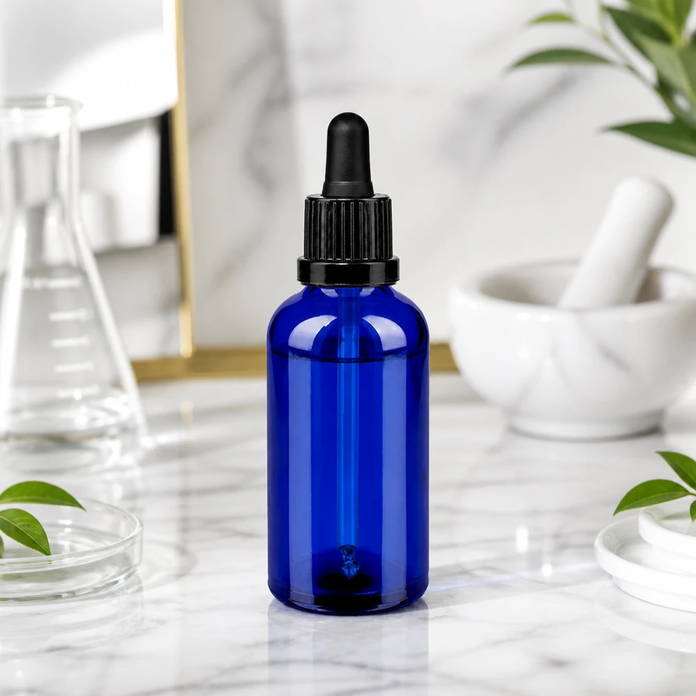 50ml pipettipullo musta väärentämisen estävä suljin BlueLine UT18/50 BlueLine UT18/50 Laadukas pipettipullo 50ml, joka on valmistettu kestävästä kobolttilasista - ihanteellinen valoherkille aineille.