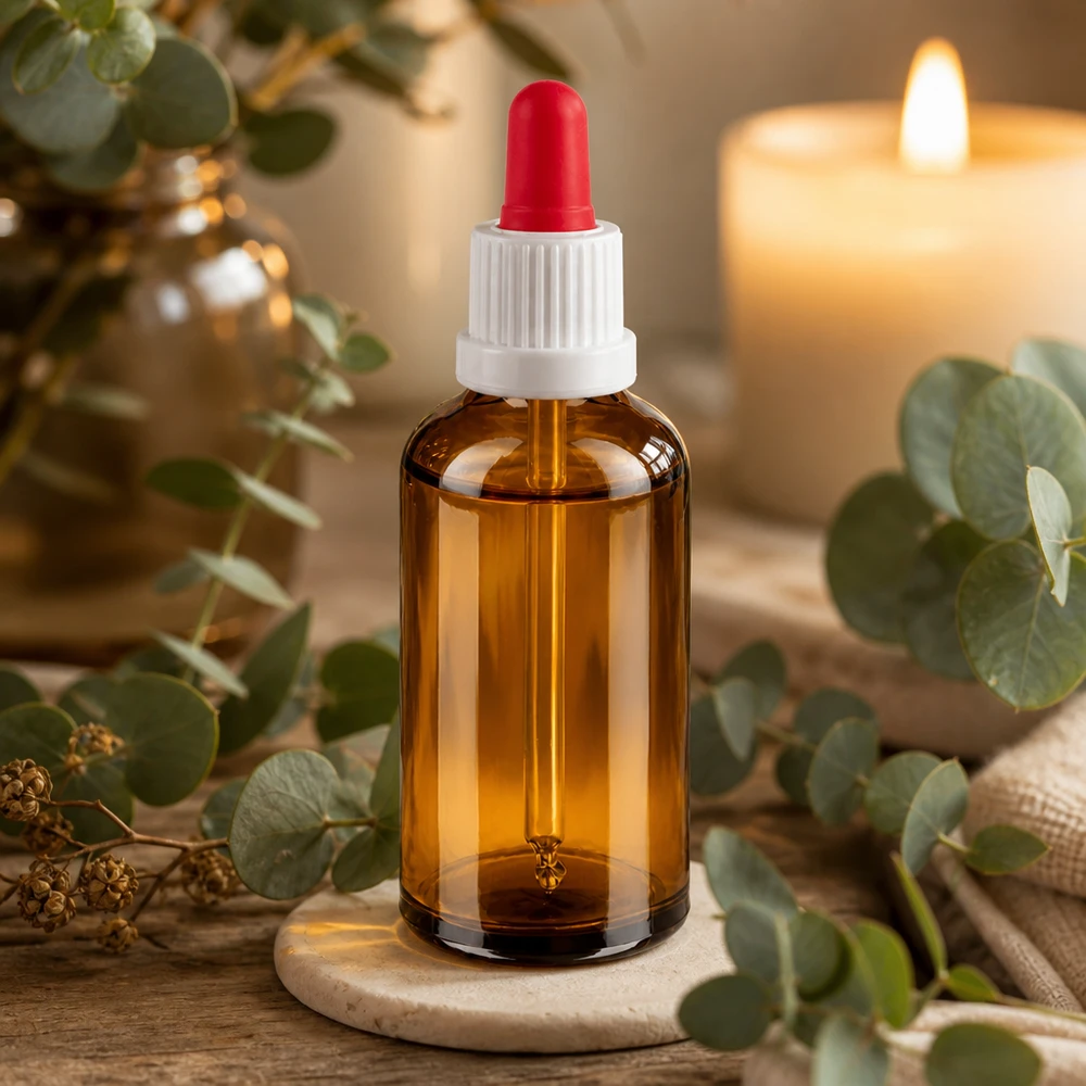 50ml pipettipullo valkoinen/punainen väärentämisen estävä sulkeminen BrownLine UT18/50 Tyylikäs 50ml apteekkipullo, joka on valmistettu UV-suojatusta meripihkalasista ja jossa on ergonominen tippapipetti.
