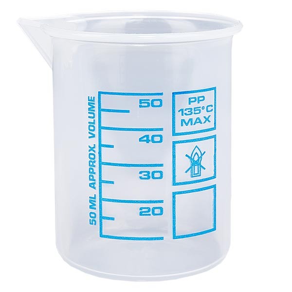 50ml mittakuppi (Griffin cup) PP, antistaattinen, erittäin läpinäkyvä DIN 12.311 mukaan, asteikolla varustettu reunus, painettu sininen asteikko. 50ml mittakuppi (Griffin cup) PP, antistaattinen, erittäin läpinäkyvä DIN 12.311 mukaan, asteikolla varustettu reunus, painettu sininen asteikko.