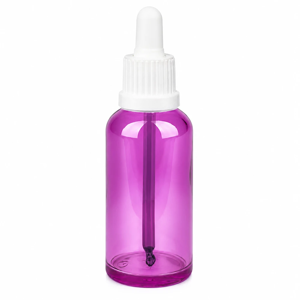 50ml pipettipullo violetti läpinäkyvä, valkoinen korkki tarkkaa annostelua varten.