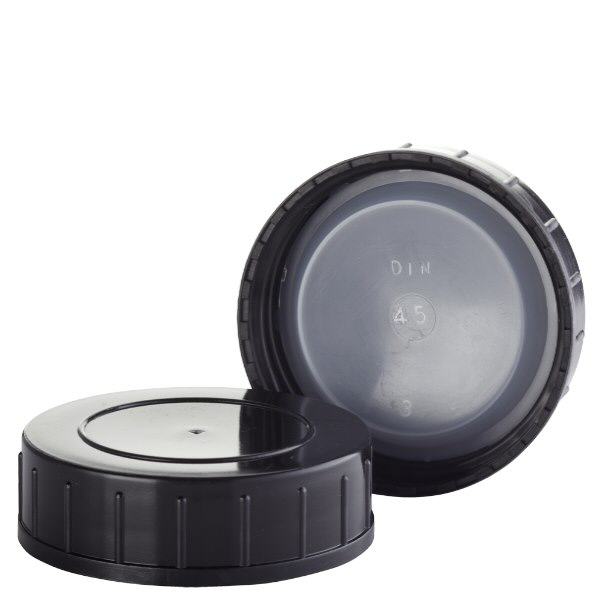 Ruuvikorkki musta polypropeenista valmistettuN 45mm (DIN 45) Ruuvikorkki musta polypropeenista valmistettuN 45mm (DIN 45)