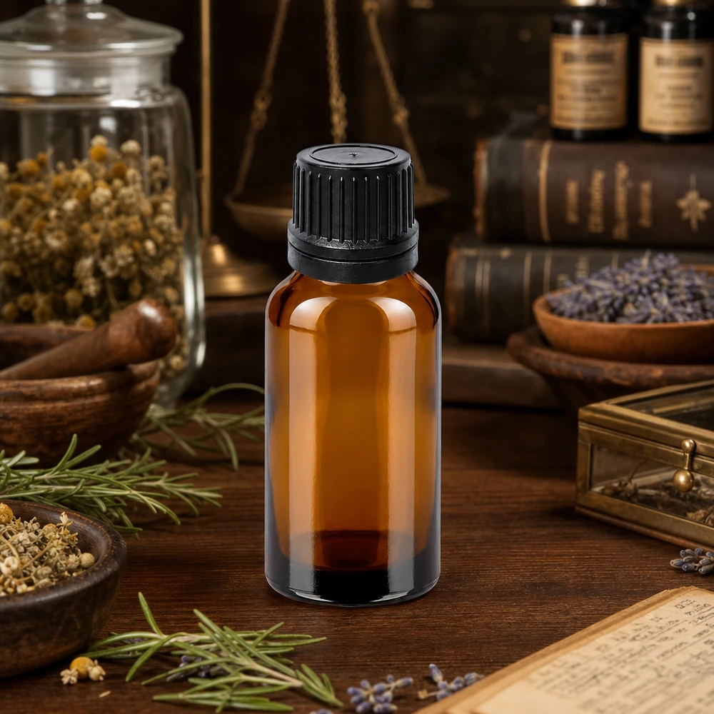 Pienikokoinen 20ml BrownLine tippapullo, jossa on 1mm aukko, ihanteellinen tarkkoihin sovelluksiin naturopatian alalla.