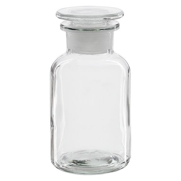 Pyöreä olkapääpullo 250ml kirkas leveäkaulainen lasitulppa