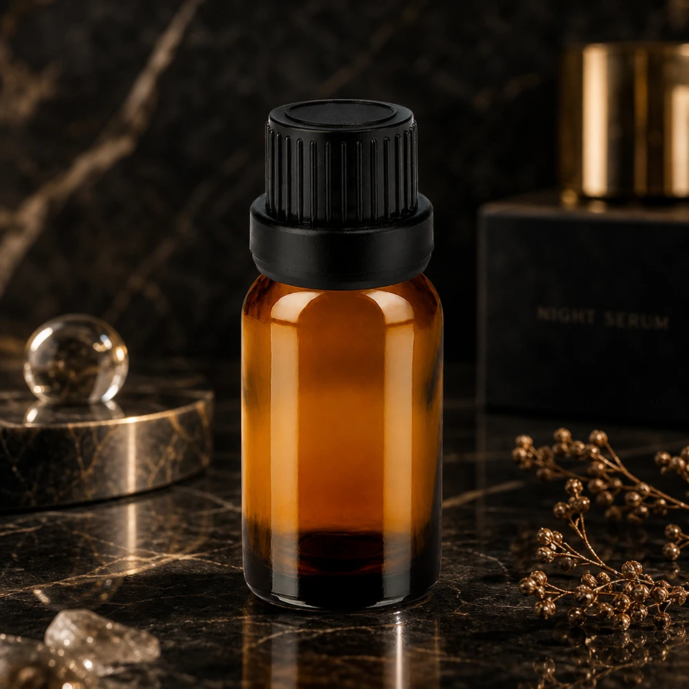 10ml pullo 11mm ruuvikorkki musta väärentämisen estävä korkkiII BrownLine UT18/10 Musta ruuvikorkki 11mm SV 10ml meripihkainen lasipullo ammattikäyttöön kosmetiikkapakkauksiin