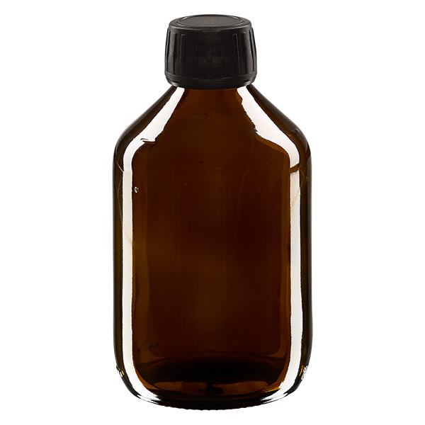 300ml lääkepullo ruskea, musta korkki, jossa peukaloinninestorengas ApoGlas 300ml lääkepullo ruskea, musta korkki, jossa peukaloinninestorengas ApoGlas