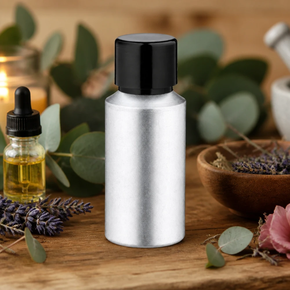 Kompakti 30ml värjätty alumiinipullo, jossa on käytännöllinen kierrekorkki liikkuviin sovelluksiin.