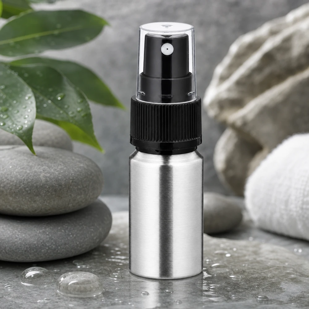 10ml kiillotettu alumiinipullo, jossa on sumutin. Tukeva 10 ml alumiinipullo, jossa on sumutin - korroosionkestävä materiaali pitkäaikaiseen säilytykseen.