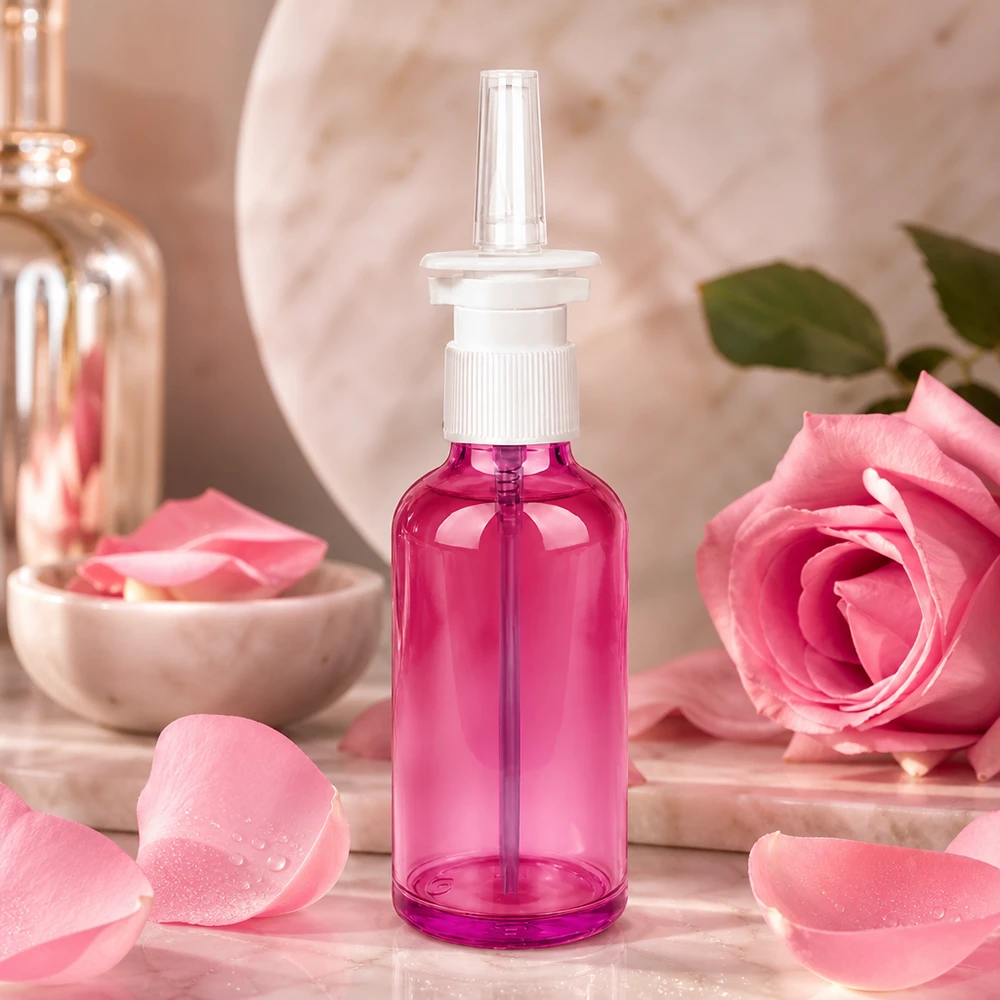 50ml nenäsumutinpullo valkoinen/läpinäkyvä vakio PurpleLine. UT18/50 Kompakti 50 ml:n muovinen nenäsumutepullo tyylikkäässä violetissa värissä tarkkaa annostelua varten.
