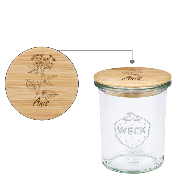 Puupäällyste "Anis" avec verre larmier WECK 160ml Puupäällyste "Anis" avec verre larmier WECK 160ml