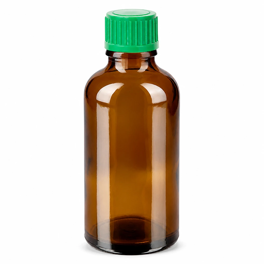 50ml tippapullo ruskea, vihreä korkki 0.8mm aukko tarkkaa annostelua varten.