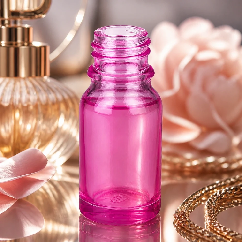 Elegantti 10ml PurpleLine UT18/10 UNiTWIST-lasipullo magentanvärinen 10ml PurpleLine UT18/10 UNiTWIST -lasipullo kauneus- ja hyvinvointituotteille.