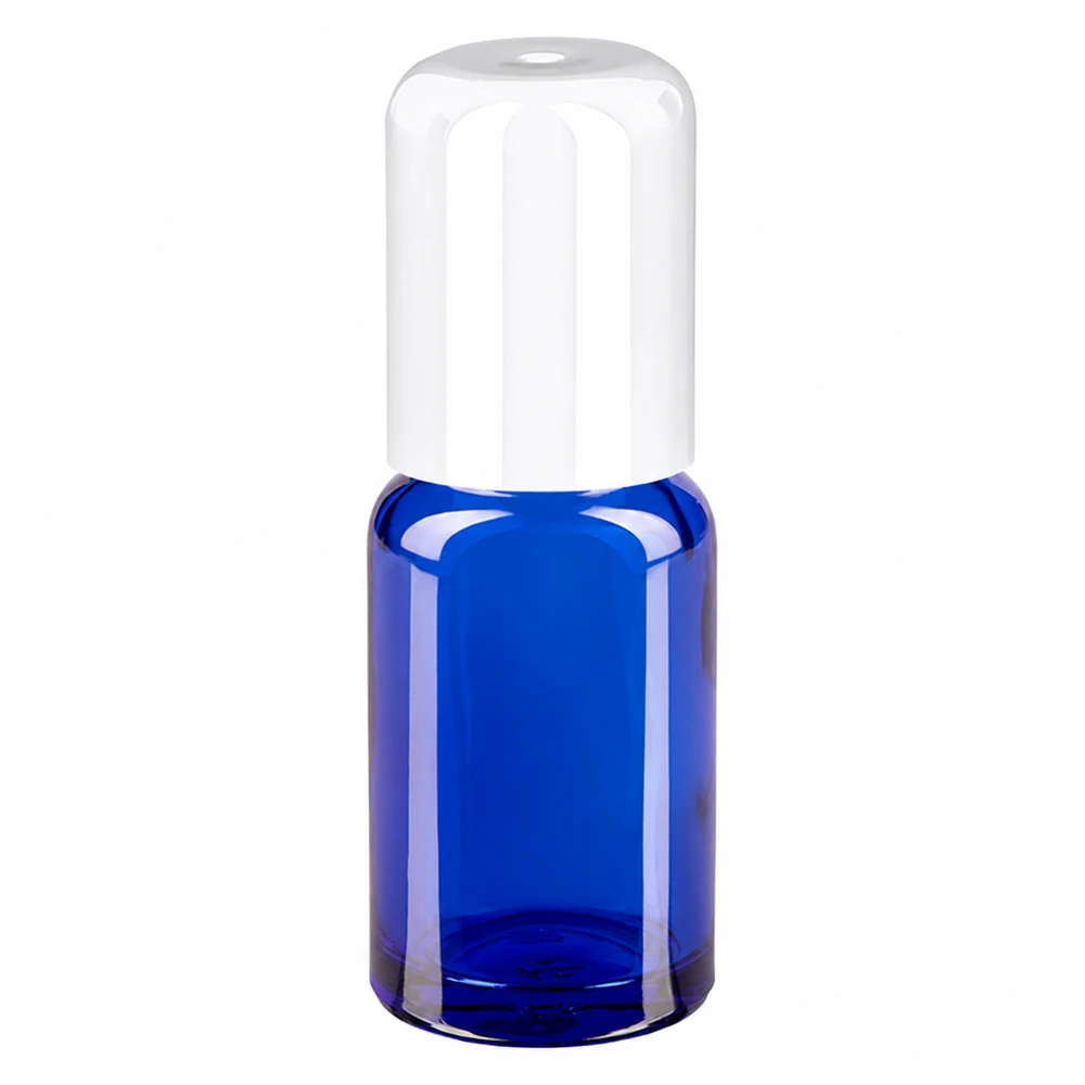 10ml roll-on pullo valkoinen STD BlueLine UT18/10 sininen lasi valkoisella korkilla STD BlueLine UT18/10 sininen lasi valkoinen korkki