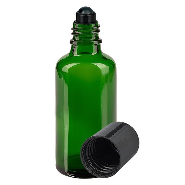 Apteekkipullo vihreä 50ml roll-on korkki musta Apteekkipullo vihreä 50ml roll-on korkki musta