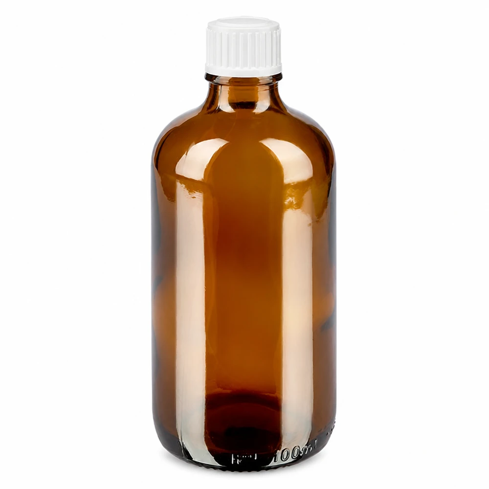 Apteekkipullo ruskea 100ml tippapullon korkki valkoinen 0.8mm standardi 0.8mm 100 ml:n ruskea lasipullo, jossa on valkoinen tippakorkki, valmistettu korkealaatuisesta apteekkilasista (STD)