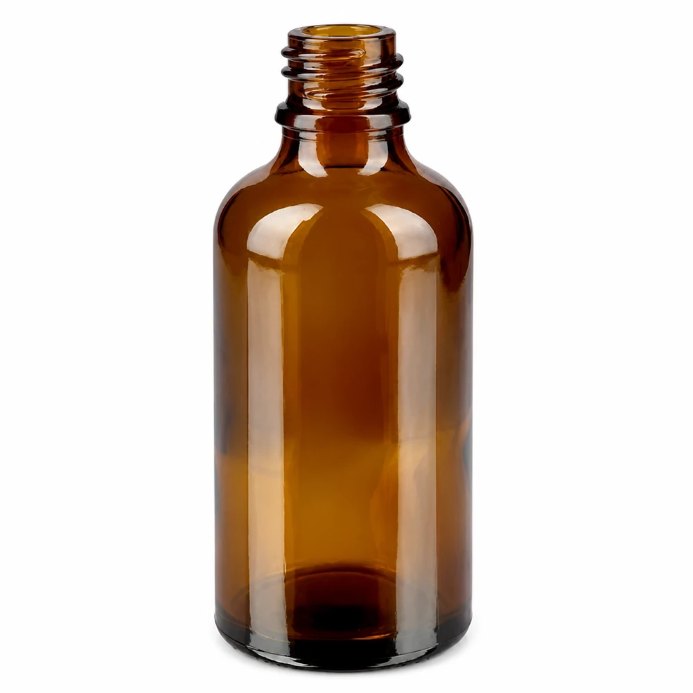50ml meripihkanvärinen lasipullo, jossa on kierteitetty kaula BrownLine-sarjan pipettikärjille.
