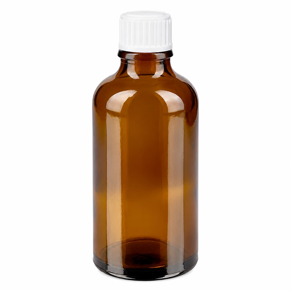 Apteekkipullo ruskea 50ml kierrekorkki valkoinen standardi 50 ml:n ruskea lasinen apteekkipullo, jossa on valkoinen 11 mm:n kierrekorkki