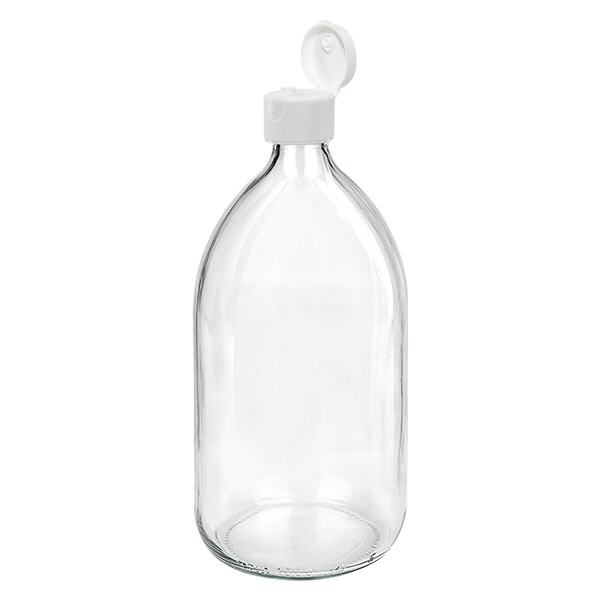 1000ml lääkepullo kirkas, jossa kääntyvä korkki ApoGlas 1000ml lääkepullo kirkas, jossa kääntyvä korkki ApoGlas
