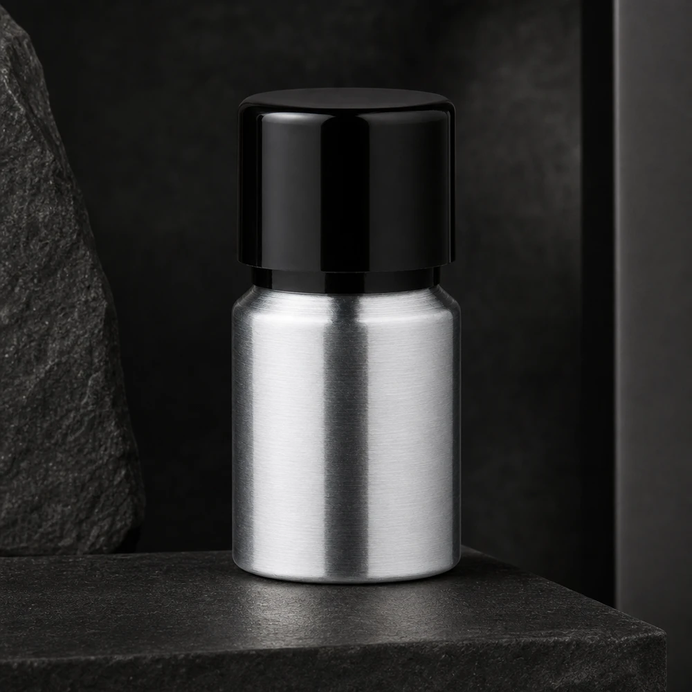 10 ml kiillotettu alumiinipullo, jossa on kierrekorkki Laadukas 10 ml:n alumiinipullo, jossa on harjattu metallipinta ja käytännöllinen kierrekorkki.