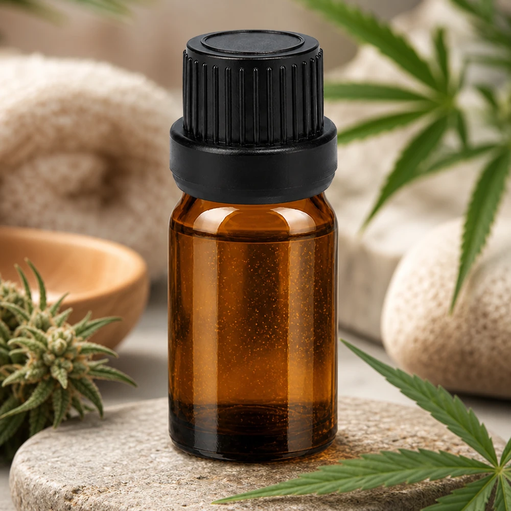 Laadukas 5ml lasipullo tiputuskorkilla ammattimaiseen aromaterapiaan ja kosmetiikkaan.