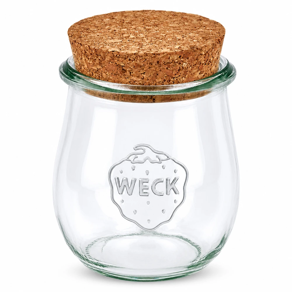 WECK Tulppaanipurkki 220ml RR60 luonnonkorkilla korkkitulpalla Säilöntätölkki kirkkaasta lasista.
