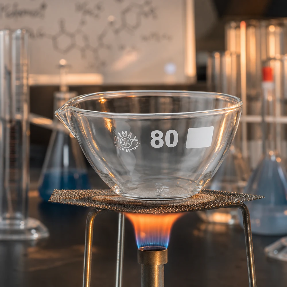 90ml höyrystin, jossa on nokka borosilikaatti ø80mm Läpinäkyvä 90 ml:n laboratorioastia, jossa on käytännöllinen nokka, valmistettu korkealaatuisesta borosilikaattilasista.