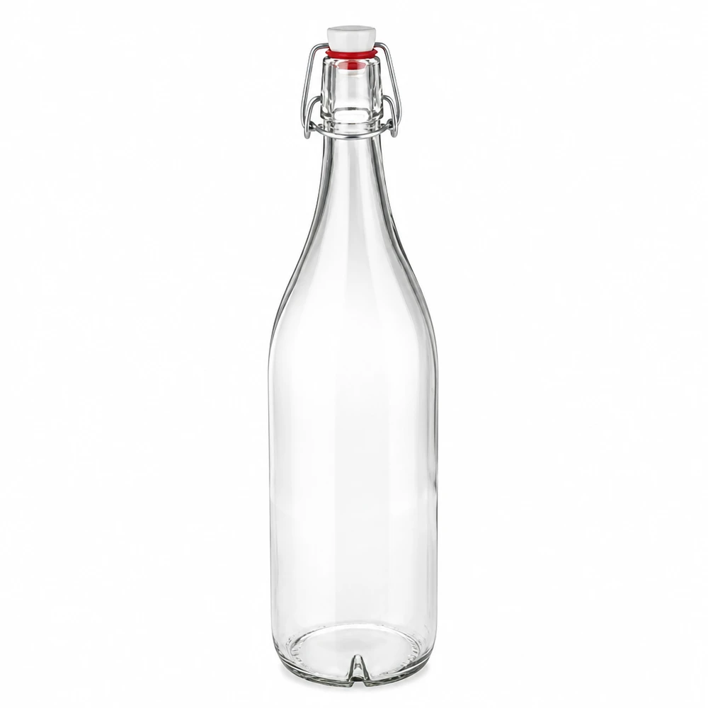 1000ml lasipullo, jossa on kääntyvä korkki PVC UNiTWIST läpinäkyvä tyhjä Tuote katso pääkuva
