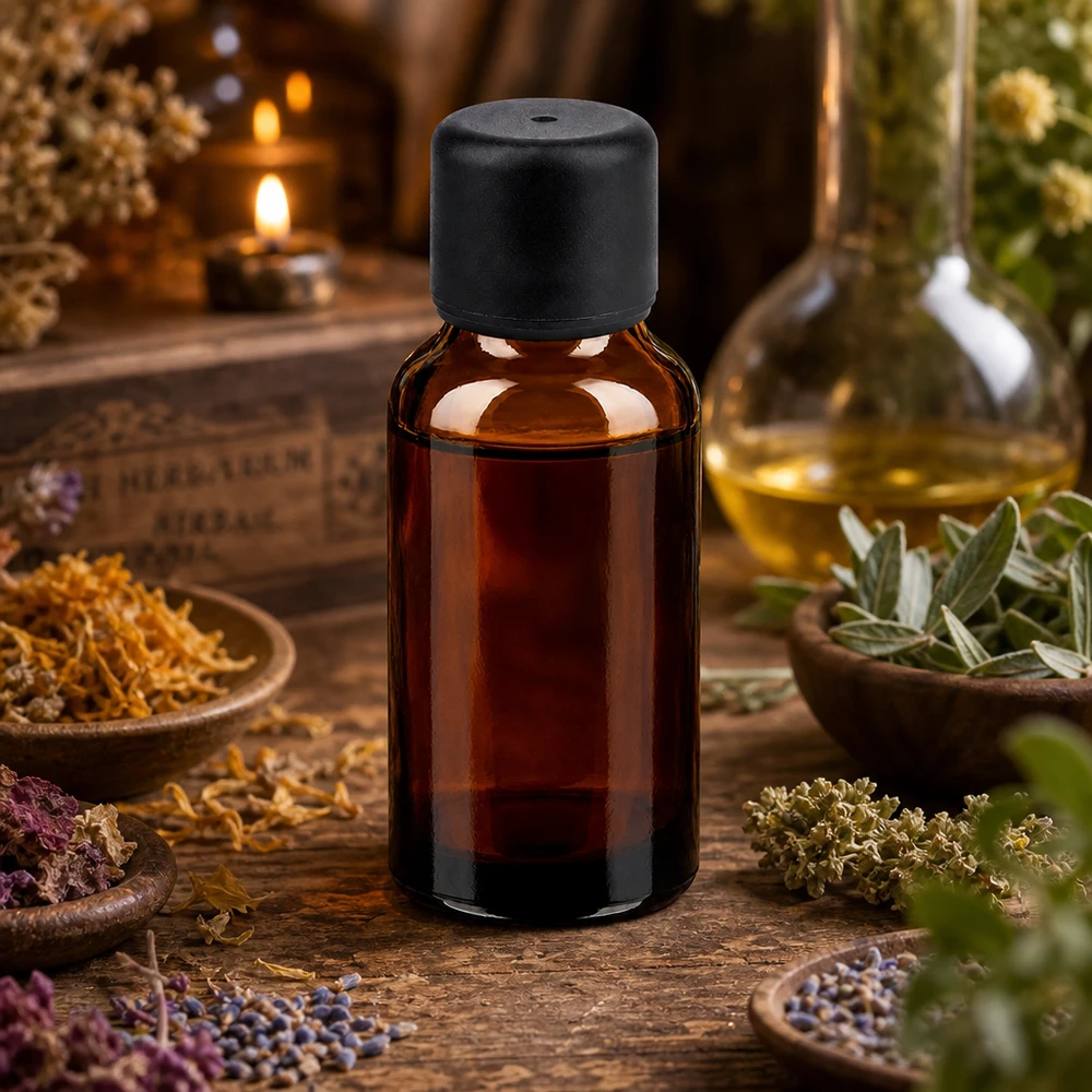 Aromaterapialasipullo 20ml ruskea, musta korkki luonnonöljyille ja esansseille.