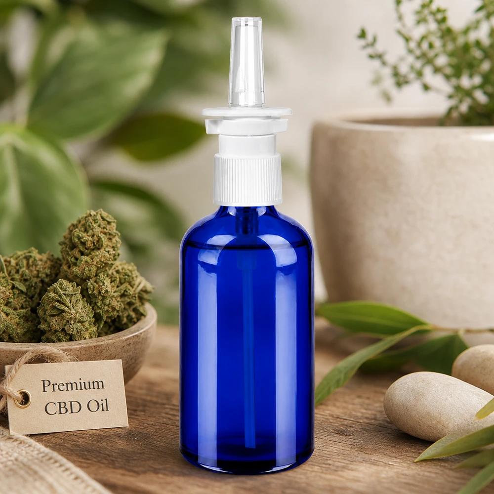 100ml nenäsumutinpullo musta valkoinen/läpinäkyvä vakiokorkki BlueLine UT18/100 BlueLine UT18/100 Lääketieteellinen lasipullo 100ml, jossa on tarkka nenäsuihkujärjestelmä terapeuttisiin sovelluksiin.