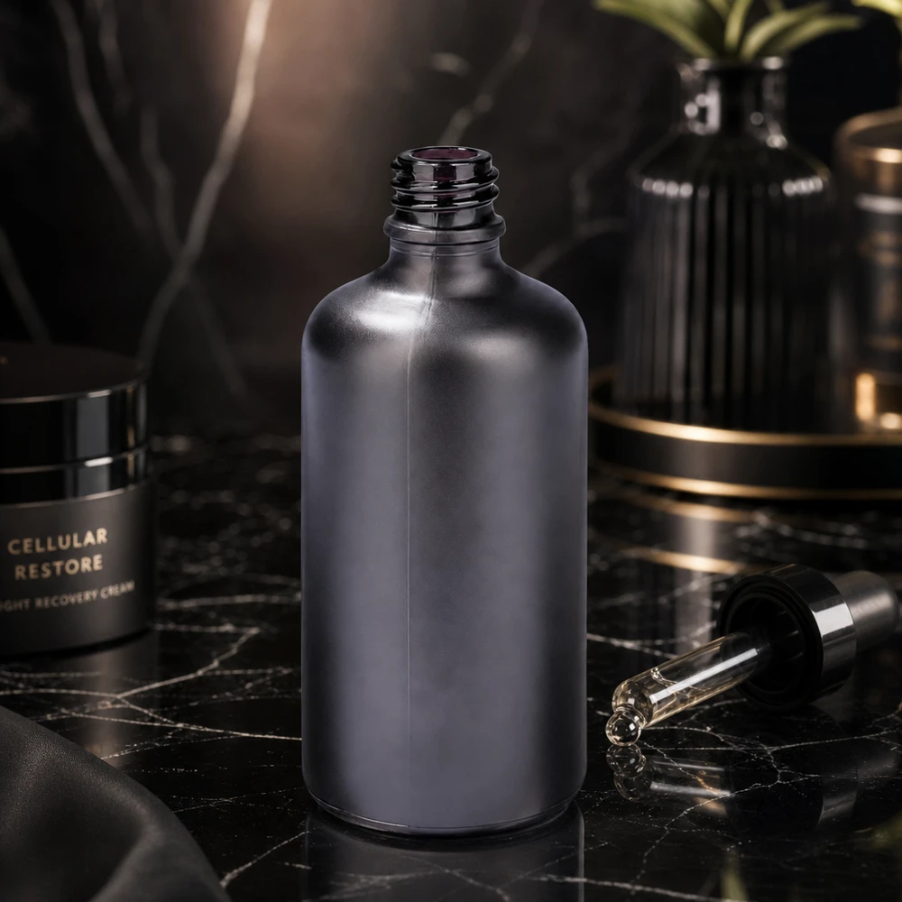 100ml apteekkipullo BlackLine UT18/100 UNiTWIST UNiTWIST 100ml apteekkipullo BlackLine UT18/100 UNiTWIST, jossa on käytännöllinen tiputin seerumeille ja öljyille.