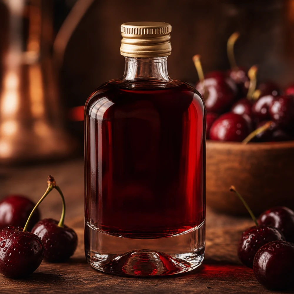 40ml Glasflasche Sara mit Kirschlikör befüllt - edle Spirituosenflasche mit goldenem Verschluss für Obstbrände