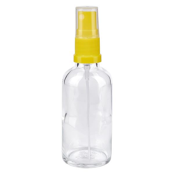 Apteekkipullo kirkas 50ml suihkepullon korkki keltainen Apteekkipullo kirkas 50ml suihkepullon korkki keltainen