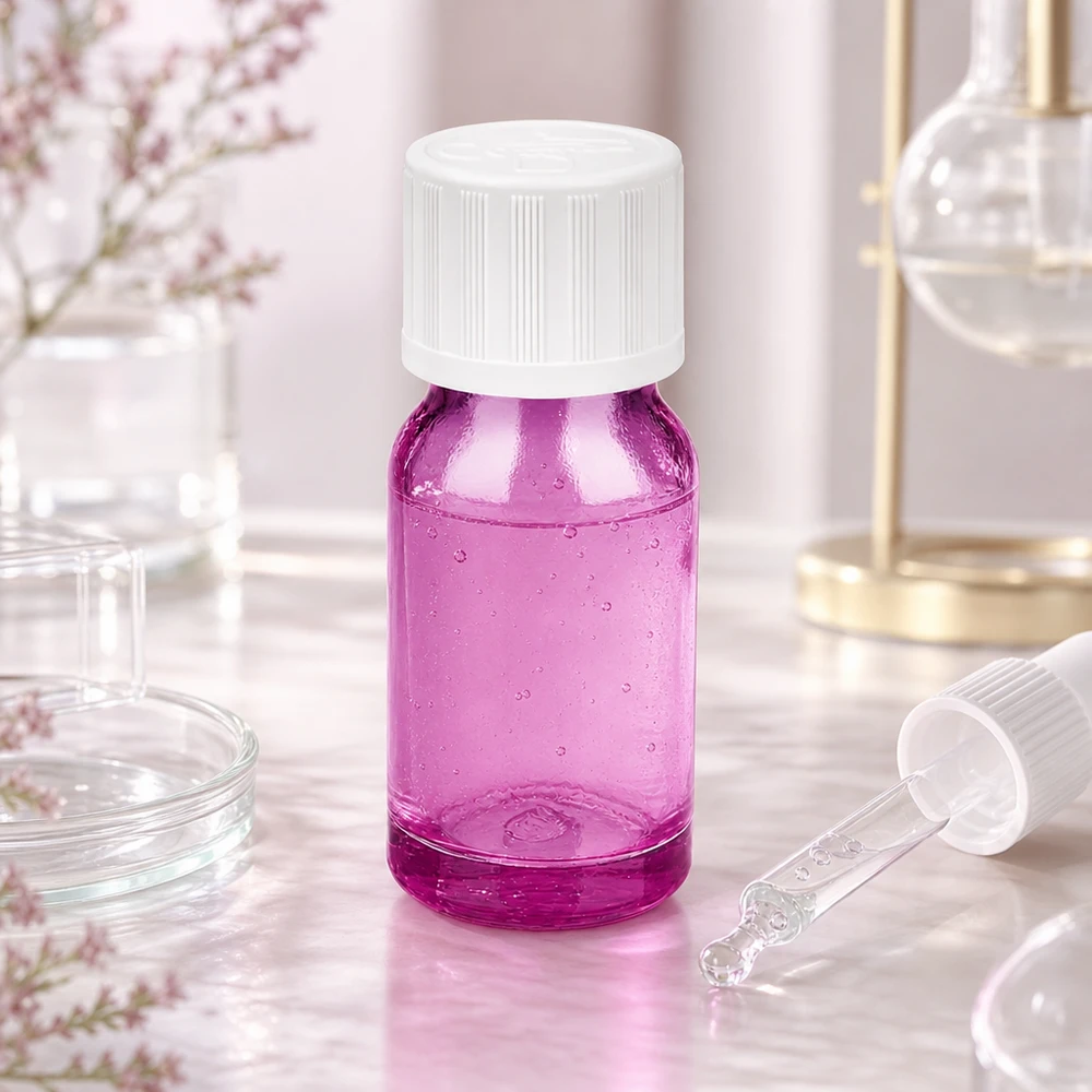 10ml tippapullo 1,2mm valkoinen vakio lapsiturvallinen PurpleLine.UT18/10 Pieni 10 ml:n tippapullo kirkkaan violetilla värillä ja tarkalla annostelukorkilla.