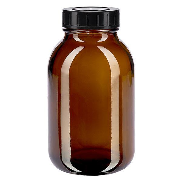 500ml leveäkaulainen meripihkainen pullo, jossa on kierrekorkki.