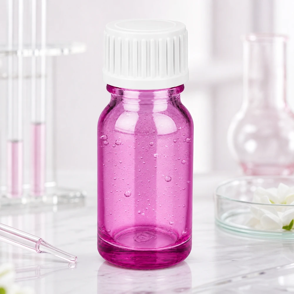 Violetti 10ml lasipullo 18mm kierteellä, ihanteellinen laboratorio- ja farmaseuttisiin sovelluksiin.